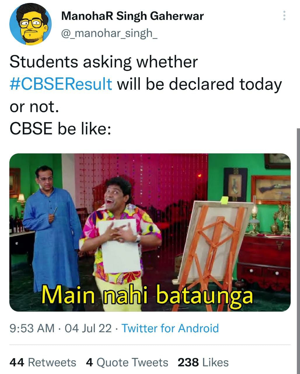 CBSE 10th result 2022 (photo tweeted by @_manohar_singh_)