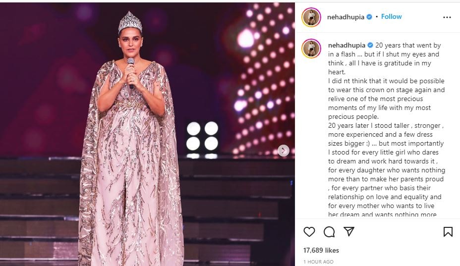 Neha posted photos as she took the stage of the Femina Miss India 2022 grand finale, which was held on Sunday.