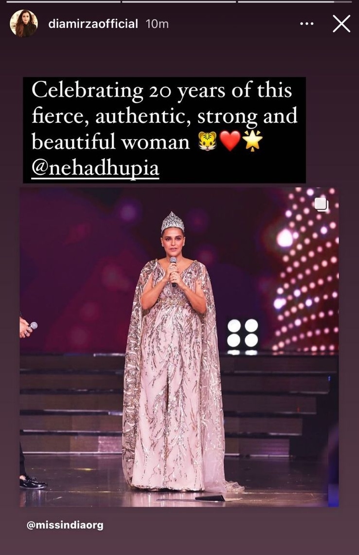 Dia Mirza shared a message for Neha Dhupia.&nbsp;