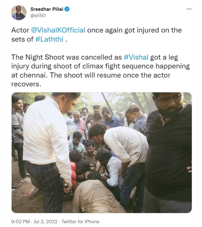 Vishal hurt his leg while shooting for Laththi.&nbsp;