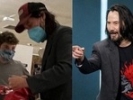 Keanu Reeves with a fan at the New York airport. Keanu Reeves with a fan at the New York airport.