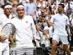 Rafael Nadal with Roger Federer; Novak Djokovic Rafael Nadal with Roger Federer; Novak Djokovic