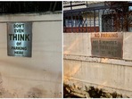 Image shared by Twitter user of no parking signs in Bengaluru.(@AdityaMorarka) Image shared by Twitter user of no parking signs in Bengaluru.(@AdityaMorarka)