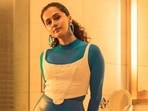 Taapsee Pannu channels 'Women In Blue' spirit during Shabaash Mithu promotions in corset top and mini leather skirt(Instagram) Taapsee Pannu channels 'Women In Blue' spirit during Shabaash Mithu promotions in corset top and mini leather skirt(Instagram)