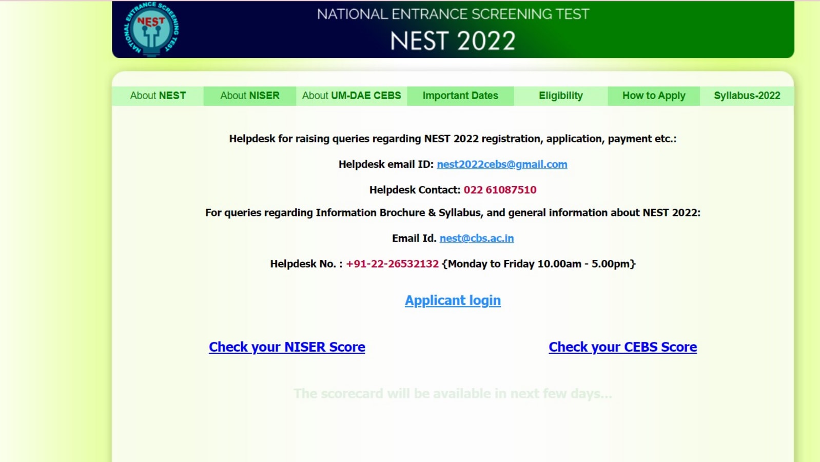 NEST result 2022 out at nestexam.in, direct link here