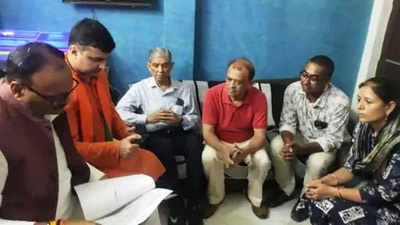 UP Deputy CM Braiesh Pathak along with MLA Harshvardhan Bajpai meeting family members of late Dr Deependra Singh in their Allahpur home in Prayagraj on Tuesday. (HT photo) UP Deputy CM Braiesh Pathak along with MLA Harshvardhan Bajpai meeting family members of late Dr Deependra Singh in their Allahpur home in Prayagraj on Tuesday. (HT photo)