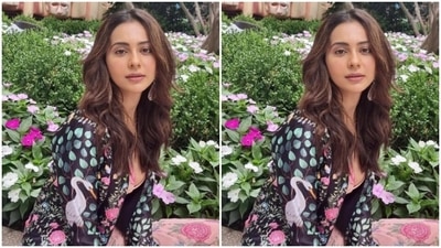Rakul Preet played muse to fashion designer houses Ahikoza and Limerick and picked a pink and black co-ord set from their shelves. (Instagram/@rakulpreet)