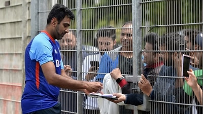 R Ashwin signs autographs for fans in Birmingham (AP)