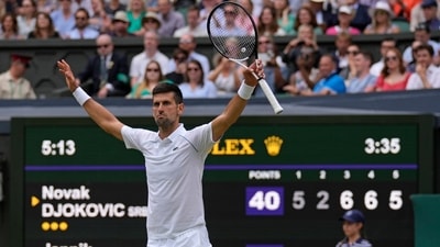 Serbia's Novak Djokovic celebrates after beating Italy's Jannik Sinner (AP) Serbia's Novak Djokovic celebrates after beating Italy's Jannik Sinner (AP)