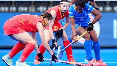 Women's Hockey World Cup 2022: Vandana Katariya in action for India against China. (Twitter/@FIH_Hockey)