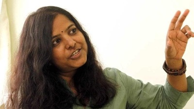 Filmmaker Leena Manimekalai is facing FIR in UP and Delhi over the poster of her latest film ‘Kaali'.&nbsp; (Sanjeev Verma/HT Photo)