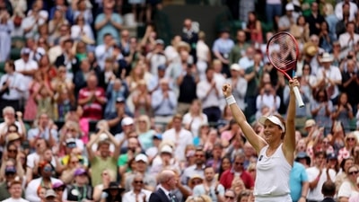 Germany's Tatjana Maria celebrates winning her quarter final match against Germany's Jule Niemeier (REUTERS)