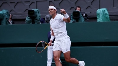 Wimbledon - Spain's Rafael Nadal celebrates winning his fourth round match against Netherlands' Botic van de Zandschulp (REUTERS)