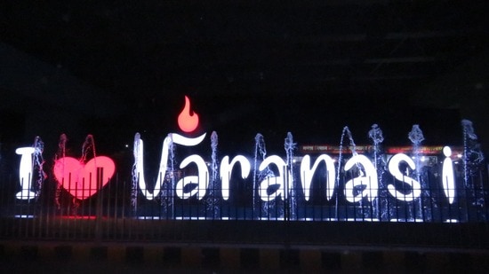 A selfie point ready at the night market in Varanasi (HT Photo)