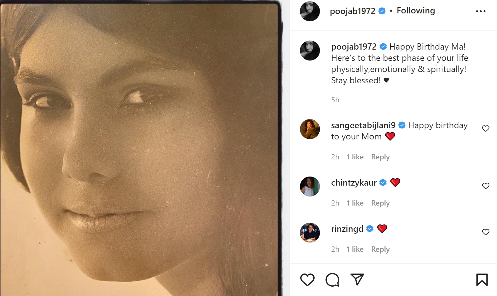 Pooja Bhatt's Instagram post.