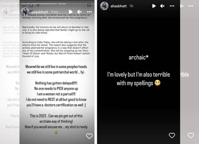 Alia realised she’d misspelt a word in her Instagram story (left) and then posted another story with the correction, laughing at herself (right) Alia realised she’d misspelt a word in her Instagram story (left) and then posted another story with the correction, laughing at herself (right)