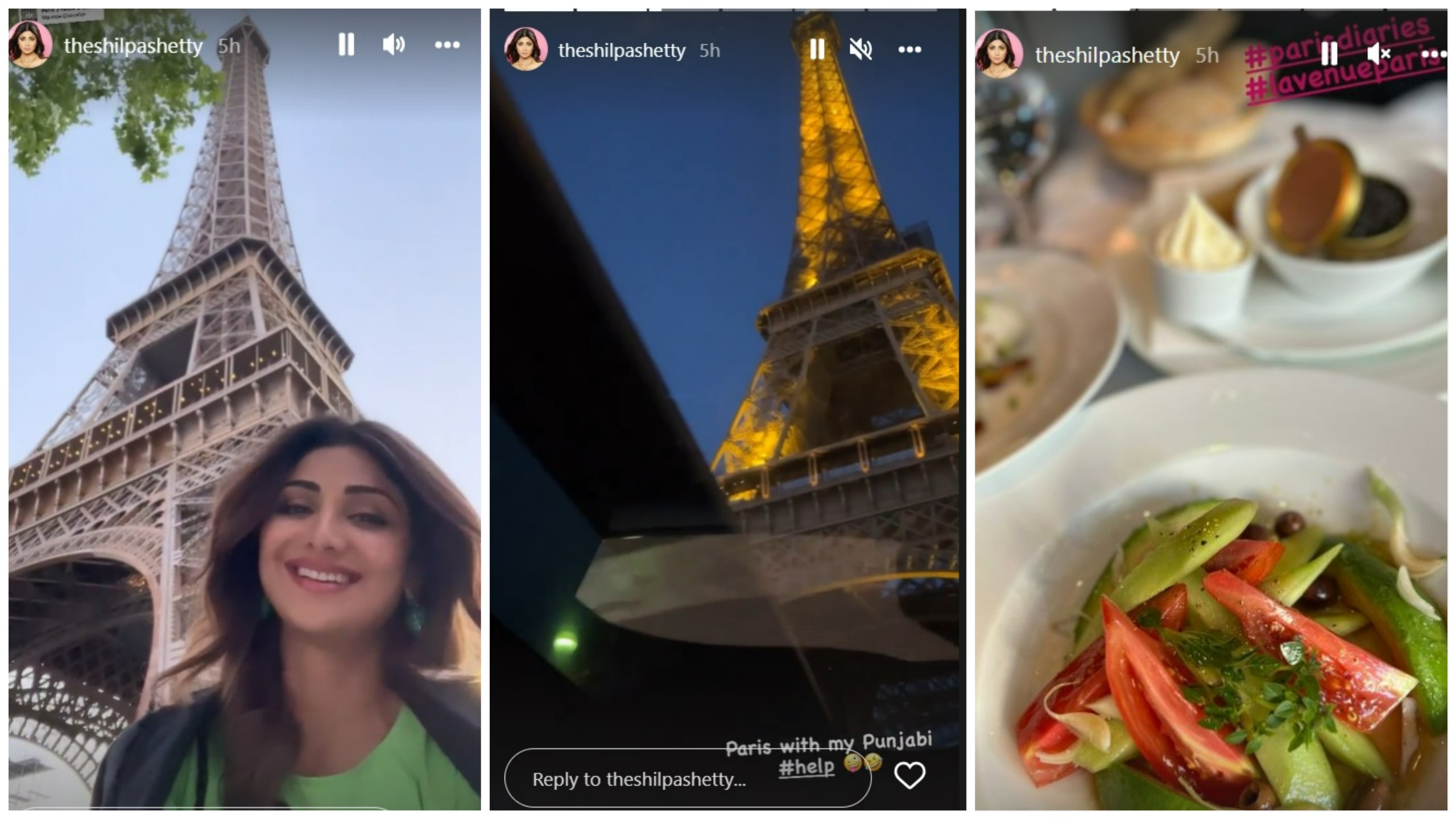 Shilpa Shetty shared day pics from the Eiffel Tower as well as a video of them driving past the place at night and the food they had.&nbsp;