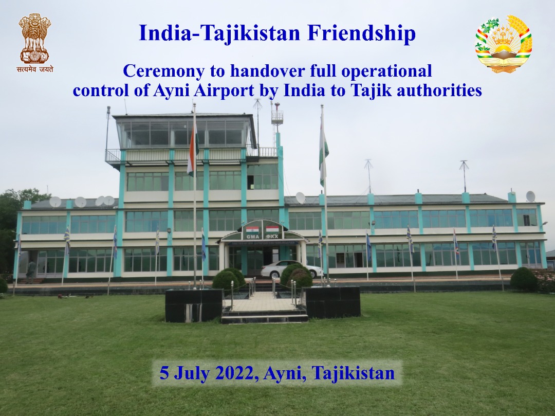India -now believes Tajikistan is ready to fully maintain and operate the airport. India -now believes Tajikistan is ready to fully maintain and operate the airport.