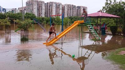 The MC park at Dhakoli, Zirakpur submerged under rainwater. (HT Photo)