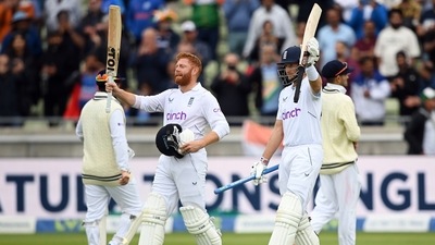 Ben Stokes and Joe Root celebrate after winning the 5th Test (ANI) Ben Stokes and Joe Root celebrate after winning the 5th Test (ANI)