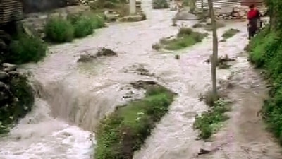 Flash flood hits Manikaran valley due to heavy rainfall, dozens of houses and camping sites were damaged in Himachal Pradesh's Choj village, in Kullu. (ANI) Flash flood hits Manikaran valley due to heavy rainfall, dozens of houses and camping sites were damaged in Himachal Pradesh's Choj village, in Kullu. (ANI)
