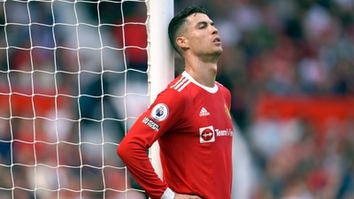 Cristiano Ronaldo rests against a goalpost during a Premier League match. (AP) Cristiano Ronaldo rests against a goalpost during a Premier League match. (AP)