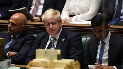 Britain's Health Secretary Sajid Javid (L), Britain's Prime Minister Boris Johnson (C) and Britain's Chancellor of the Exchequer Rishi Sunak. (AFP / File photo) Britain's Health Secretary Sajid Javid (L), Britain's Prime Minister Boris Johnson (C) and Britain's Chancellor of the Exchequer Rishi Sunak. (AFP / File photo)