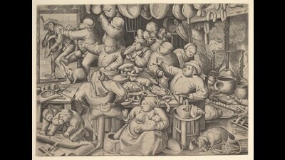 Khalid Jawed’s novel calls to mind the surreal paintings of the medieval era like The Fat Kitchen (1563) by Pieter van der Heyden. (Heritage Art/Heritage Images via Getty Image) Khalid Jawed’s novel calls to mind the surreal paintings of the medieval era like The Fat Kitchen (1563) by Pieter van der Heyden. (Heritage Art/Heritage Images via Getty Image)