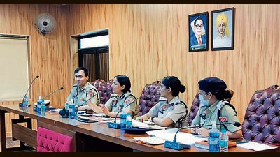 Additional director general of police (ADGP), community affairs division and crime against women, Gurpreet Deo during the meeting in Ludhiana on Wednesday. (HT Photo)