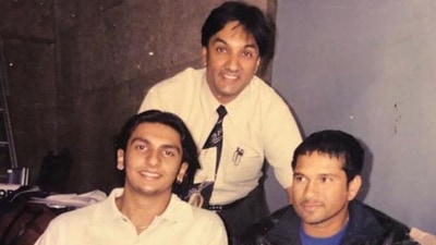 Sachin Tendulkar with Ranveer Singh and his father. Sachin Tendulkar with Ranveer Singh and his father.