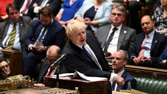 British Prime Minister Boris Johnson speaks during Prime Minister's Questions at the House of Commons in London, Britain.( REUTERS)