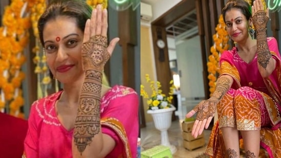 Payal Rohatgi at mehendi ceremony, ahead of her wedding with Sangram Singh.