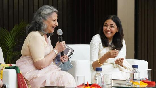 Sharmila Tagore and Deepti Naval in conversation during the launch of the latter’s memoir, A Country Called Childhood. (Photo: Gokul VS/HT)