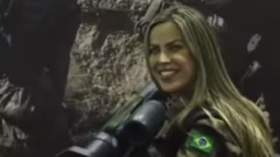 Brazilian model and sniper Thalito do Valle in a screengrab from her YouTube video.&nbsp;