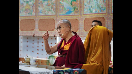 Tibetan spiritual leader the Dalai Lama speaks after inaugurating a museum on his 87th birthday, in Dharamshala on Wednesday. (PTI)