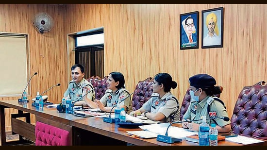 Additional director general of police (ADGP), community affairs division and crime against women, Gurpreet Deo during the meeting in Ludhiana on Wednesday. (HT Photo)