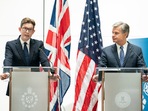 MI5 Director General Ken McCallum, left, and FBI Director Christopher Wray attend a joint press conference at MI5 headquarters, in central London. MI5 Director General Ken McCallum, left, and FBI Director Christopher Wray attend a joint press conference at MI5 headquarters, in central London.