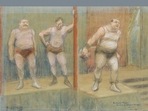 A drawing by Henri Gabriel Ibels, 'Three Wrestlers on a Stage' (1892/93) A drawing by Henri Gabriel Ibels, 'Three Wrestlers on a Stage' (1892/93)