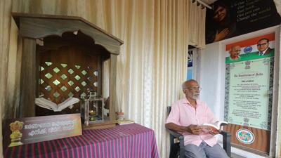 A retired social sciences teacher who has built the unique shrine to worship the Constitution (Vivek R Nair/HT Photo) A retired social sciences teacher who has built the unique shrine to worship the Constitution (Vivek R Nair/HT Photo)