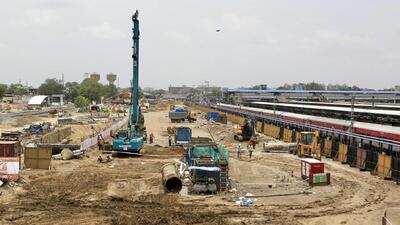 Ahmedabad: Construction of the Ahmedabad-Mumbai bullet train corridor underway, in Ahmedabad, Friday, July 1, 2022. (PTI Photo)(PTI07_01_2022_000127B) (PTI) Ahmedabad: Construction of the Ahmedabad-Mumbai bullet train corridor underway, in Ahmedabad, Friday, July 1, 2022. (PTI Photo)(PTI07_01_2022_000127B) (PTI)