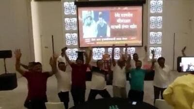Shiv Sena lawmakers at the Goa hotel. (HT PHOTO)