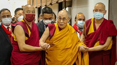 Tibetan spiritual leader the Dalai Lama arrives to inaugurate a museum on his 87th birthday in Dharamshala on Wednesday, (PTI) Tibetan spiritual leader the Dalai Lama arrives to inaugurate a museum on his 87th birthday in Dharamshala on Wednesday, (PTI)