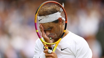 Rafael Nadal reacts during his quarter final match against Taylor Fritz&nbsp; (REUTERS)