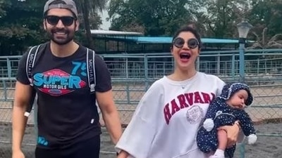 Debina Bonerjee with husband Gurmeet Choudhary and daughter Lianna.