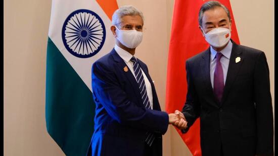 EAM S Jaishankar with Chinese foreign minister Wang Yi in Indonesia on Thursday. (Twitter Photo)