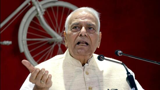 Opposition's Presidential candidate Yashwant Sinha addresses a joint press conference in Lucknow on Thursday. (ANI)
