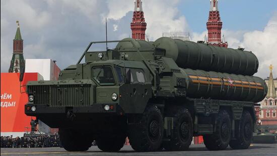 A Russian S-400 missile defence system drives in Red Square during a military parade on Victory Day, which marks the 77th anniversary of the victory over Germany in World War Two, in Moscow, Russia on May 9, 2022. (REUTERS)