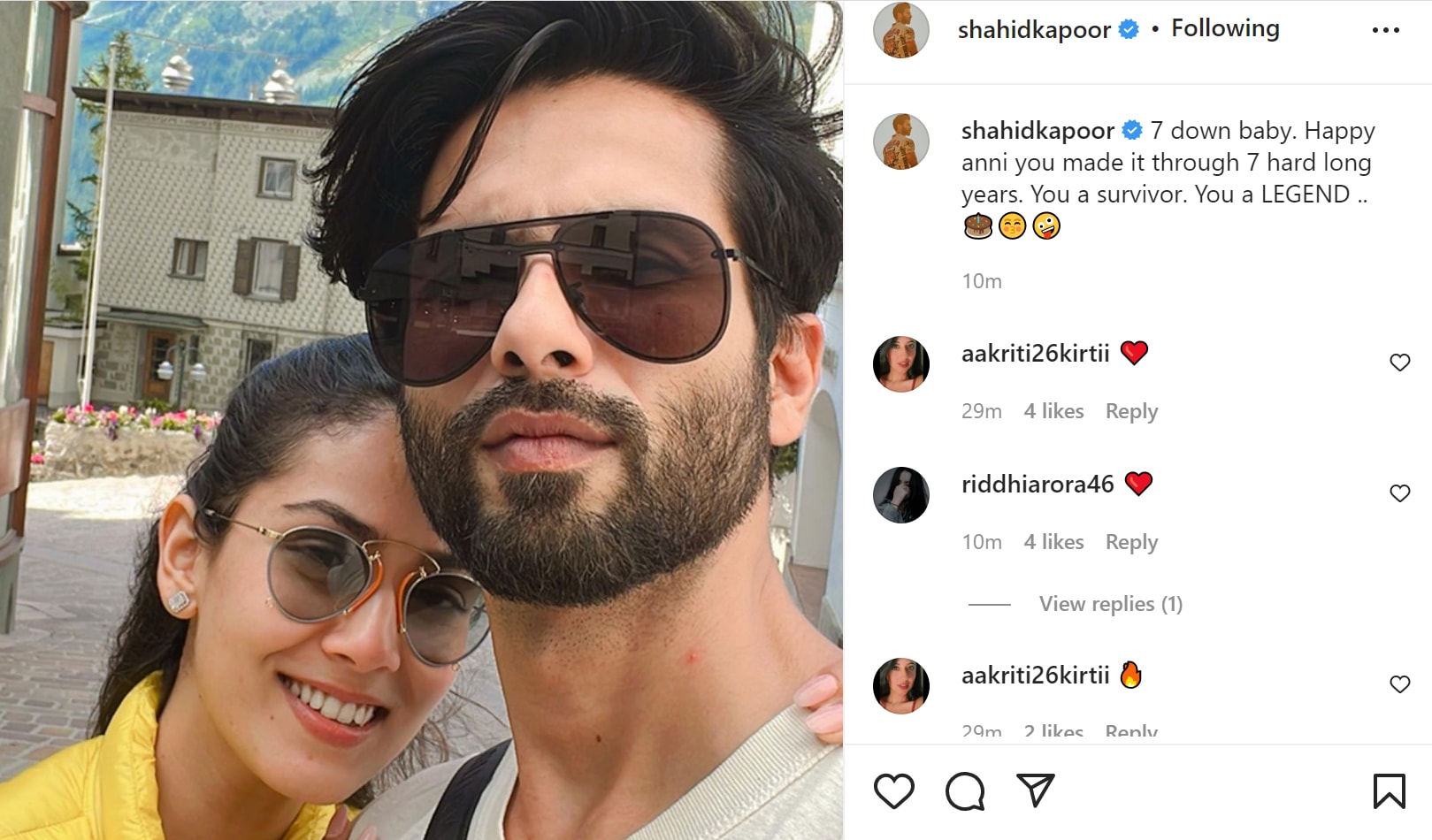 Shahid Kapoor's post on Instagram