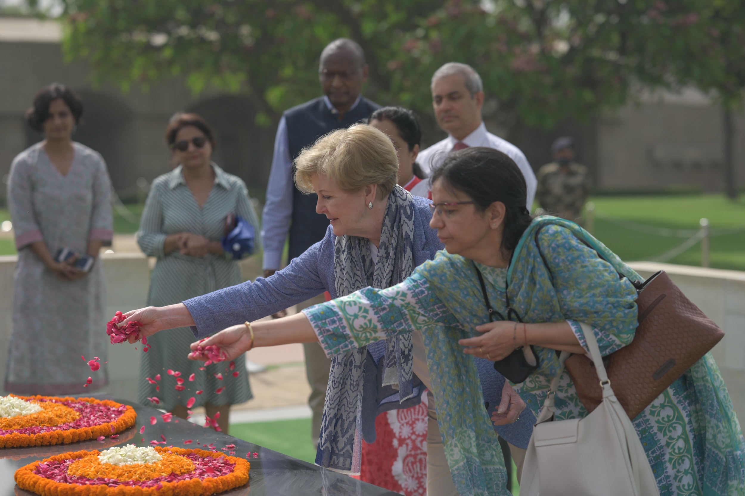 UNHCR Assistant High Commissioner for Protection, Ms. Gillian Triggs pays floral tribute to Mahatma Gandhi at Rajghat. UNHCR Assistant High Commissioner for Protection, Ms. Gillian Triggs pays floral tribute to Mahatma Gandhi at Rajghat.