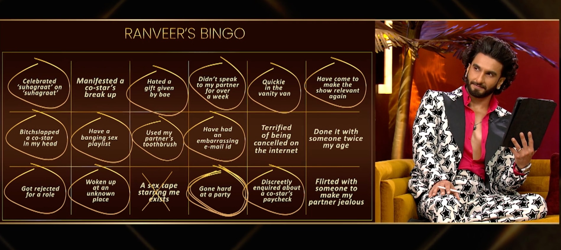 Ranveer Singh's Bingo chart. Ranveer Singh's Bingo chart.
